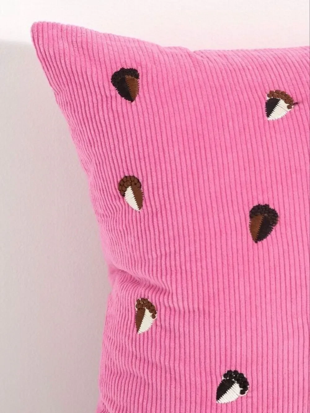 NWT Anthropologie Velvet Corduroy Embroidered Acorn Pillow